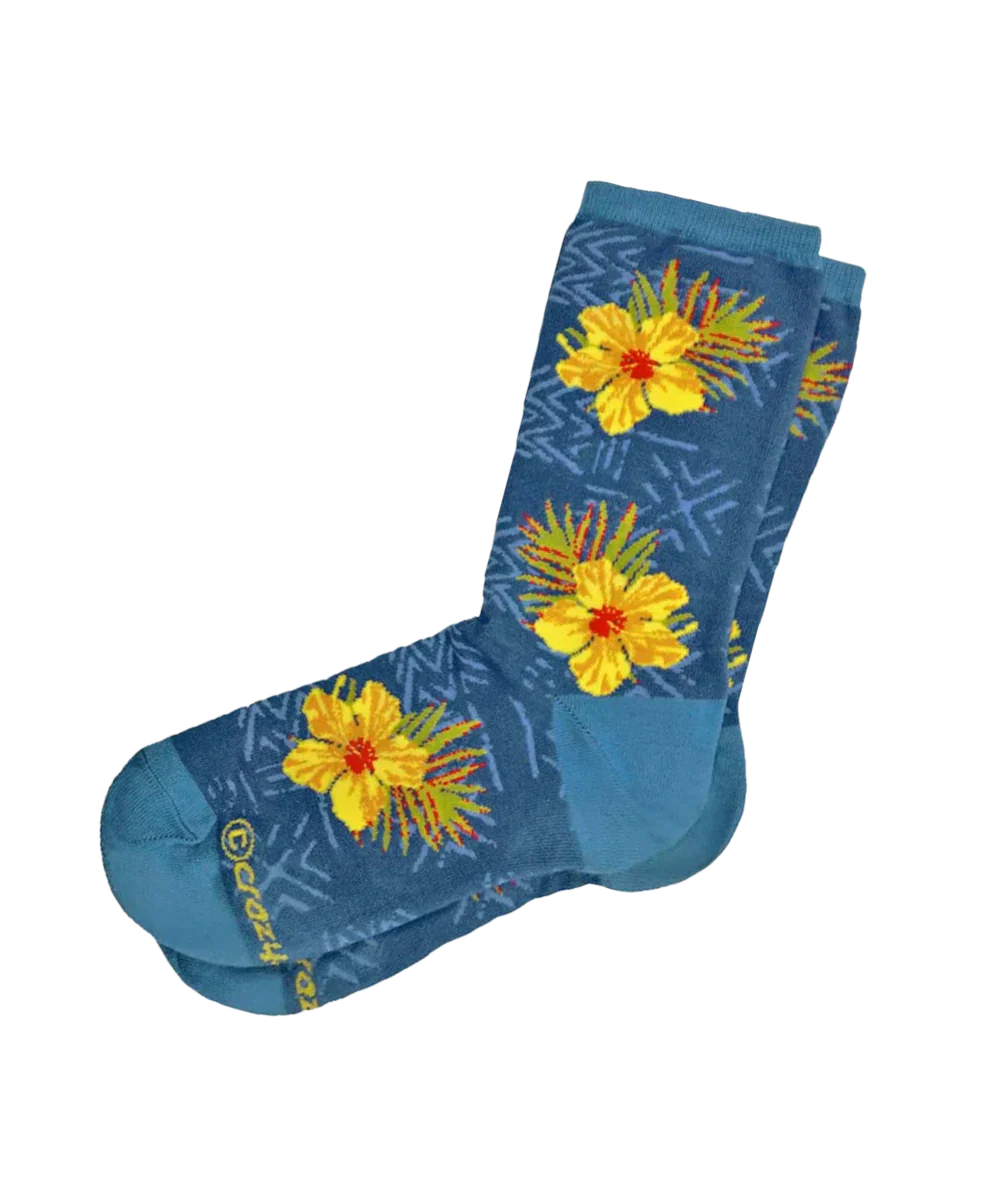 Hibiscus Trio - Graphic Cotton Crew Socks