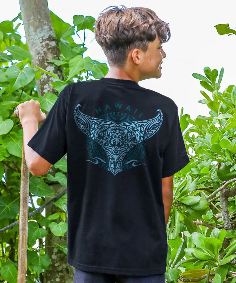 Tribal Nalu Aumakua - Black Short Sleeve Crewneck T-Shirt - Image 2
