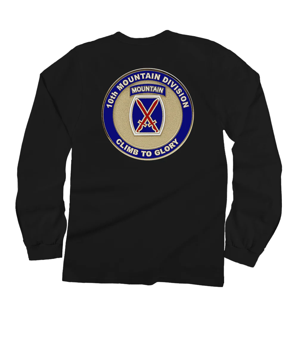 10th Mountain Medallion - Black Long Sleeve Crewneck T-Shirt
