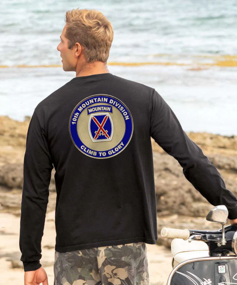 10th Mountain Medallion - Black Long Sleeve Crewneck T-Shirt - Image 2