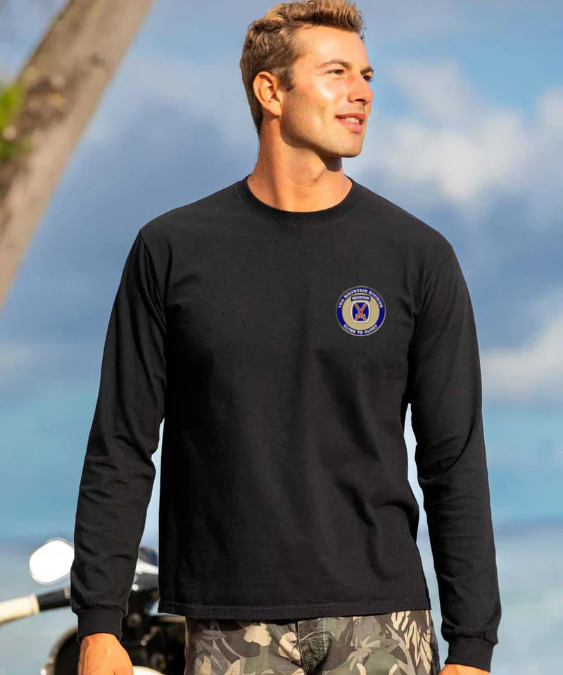 10th Mountain Medallion - Black Long Sleeve Crewneck T-Shirt - Image 3