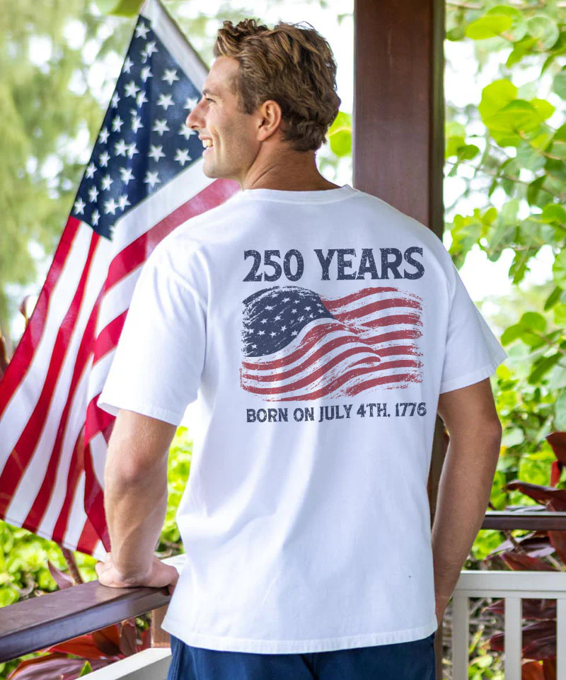 250 Years America - White Short Sleeve Crewneck T-Shirt - Image 2