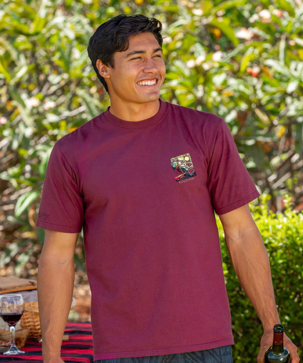Aloha Aina Map - Wine Dyed Short Sleeve Crewneck T-Shirt - Image 3