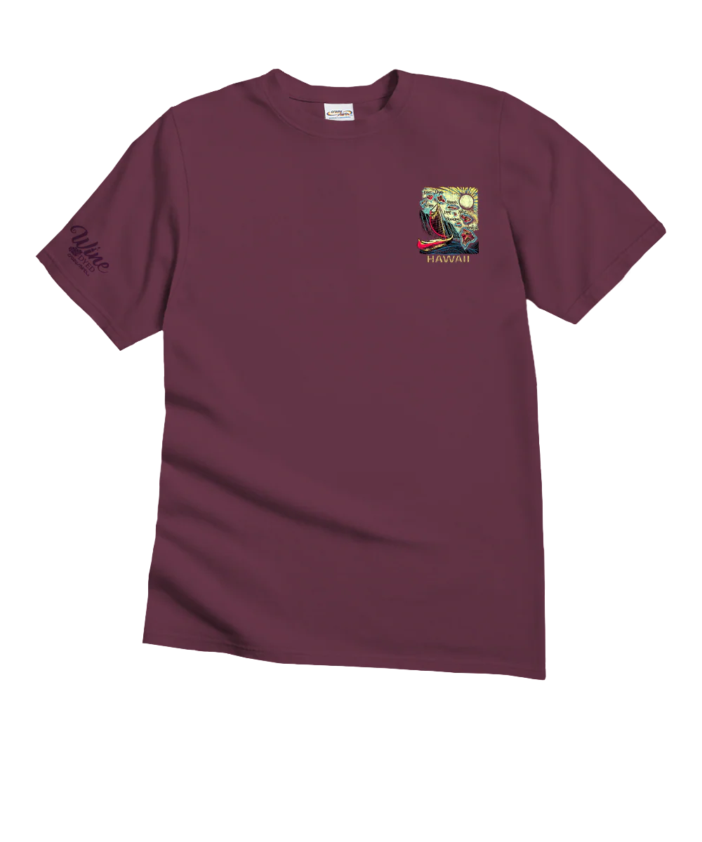 Aloha Aina Map - Wine Dyed Short Sleeve Crewneck T-Shirt - Image 4