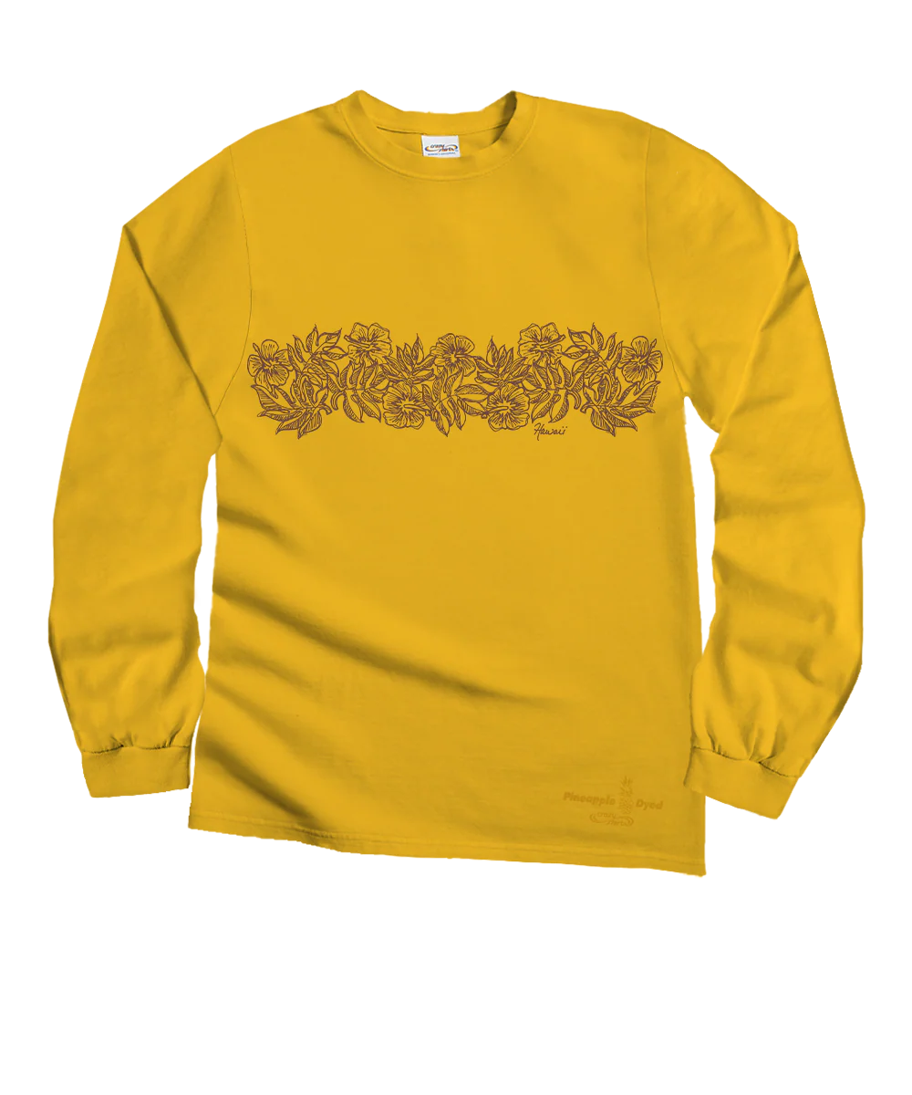 Aloha Sketch - Pineapple Dyed Long Sleeve Crewneck T-Shirt