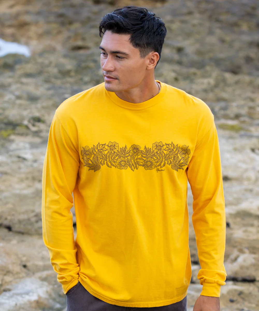 Aloha Sketch - Pineapple Dyed Long Sleeve Crewneck T-Shirt - Image 2