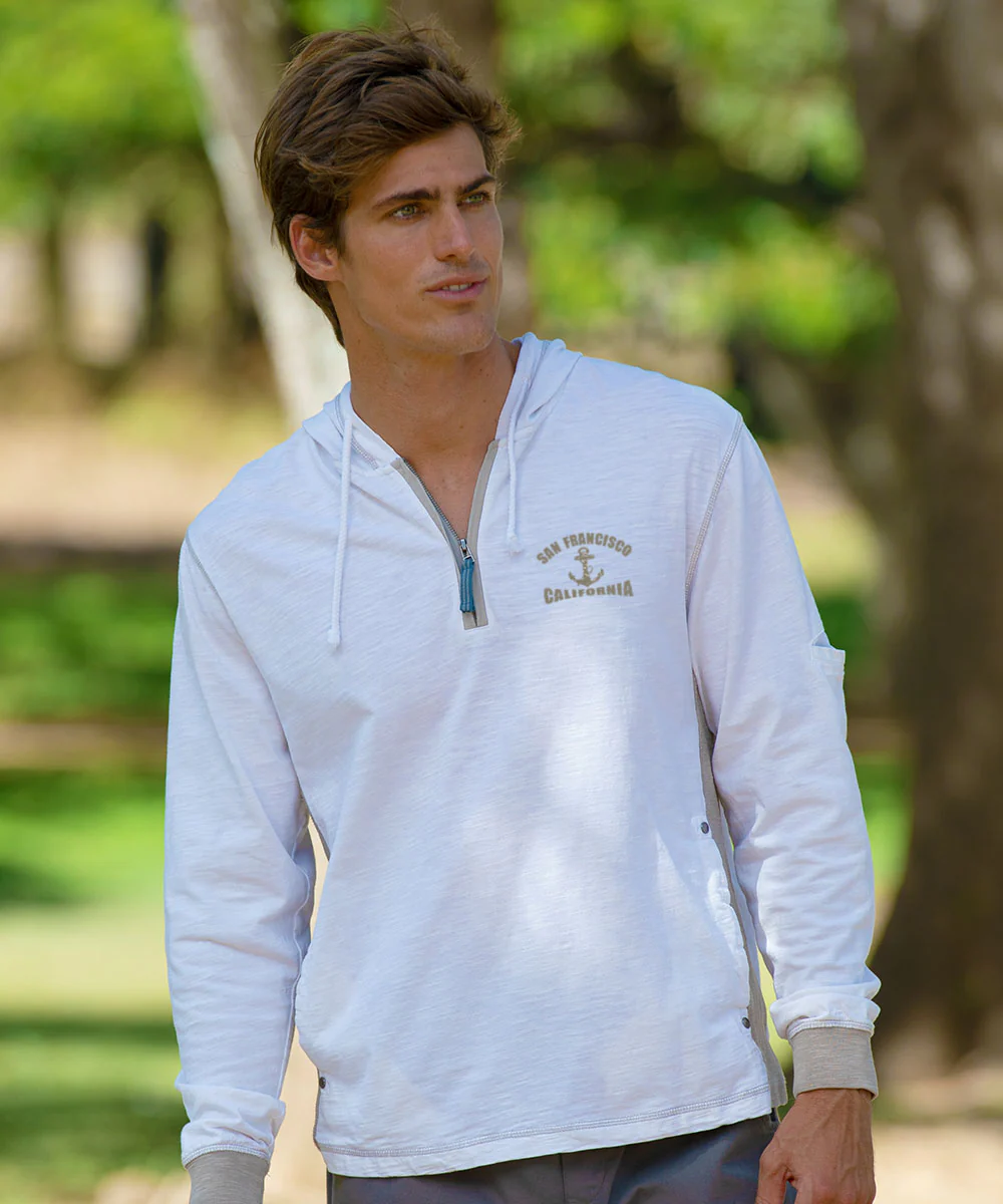 Anchored - Natural/Gray Long Sleeve Longboard Hooded Tee - Image 3