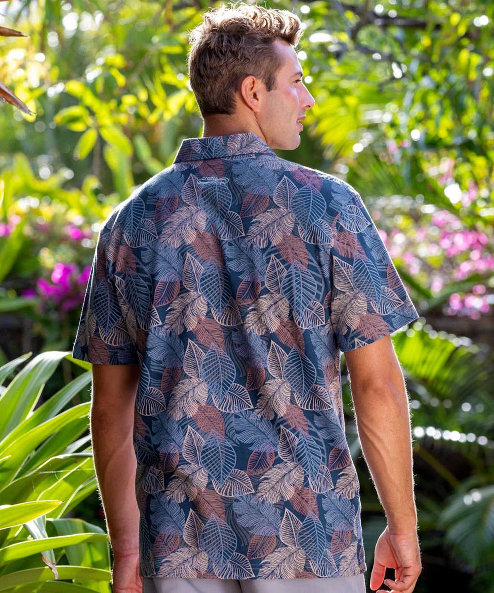 Autumn Ferns - Blue Short Sleeve Hawaiian Polo Shirt - Image 3