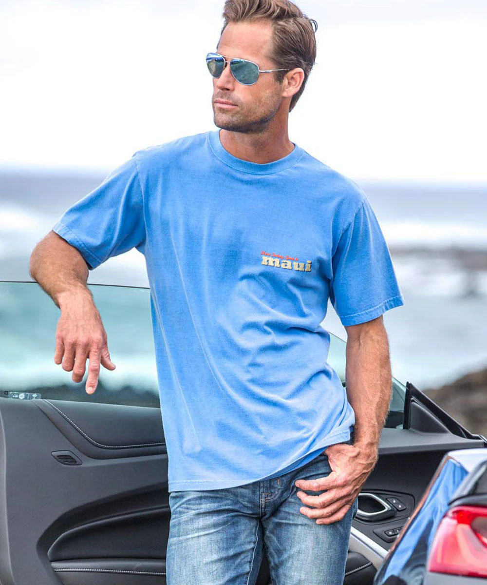 Beach Poster - Blue Hawaii Dyed Short Sleeve Crewneck T-Shirt - Image 3