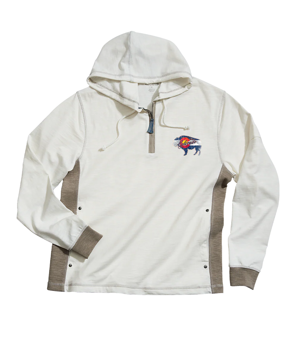 Buffalo Flag - Natural/Gray Long Sleeve Longboard Hooded Tee - Image 4