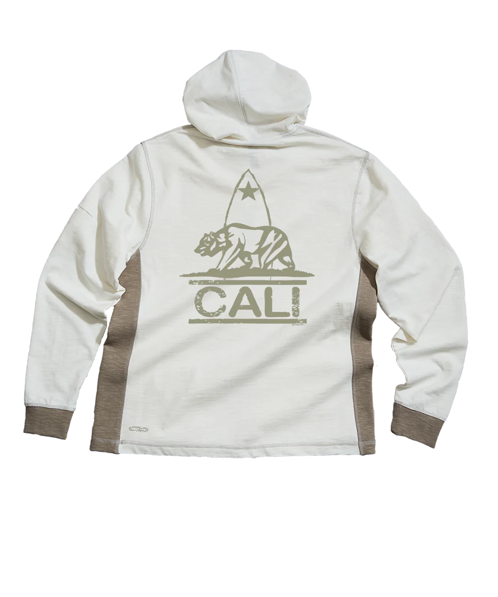 California Bear Mark - Natural/Gray Long Sleeve Longboard Hooded Tee