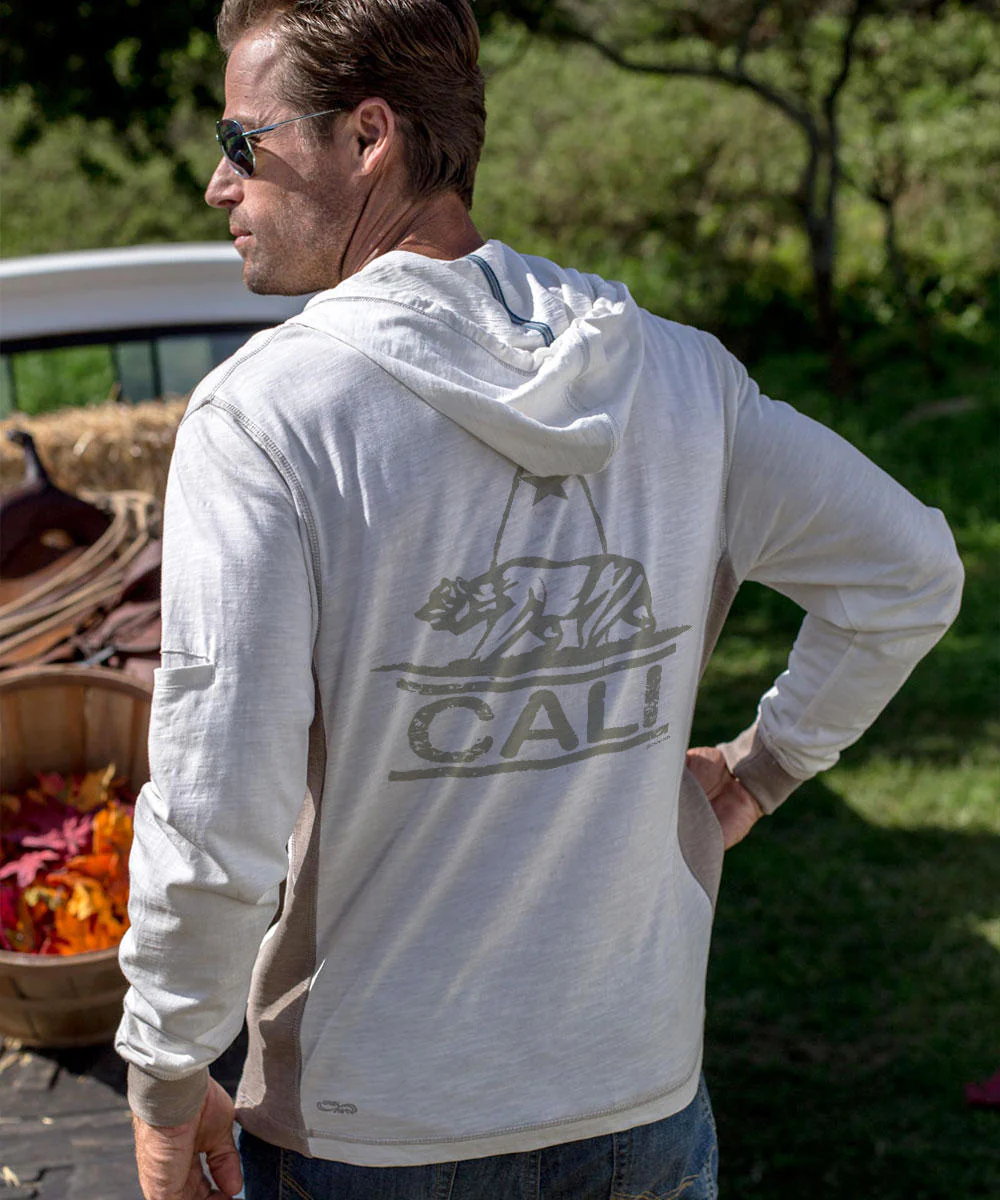 California Bear Mark - Natural/Gray Long Sleeve Longboard Hooded Tee - Image 2