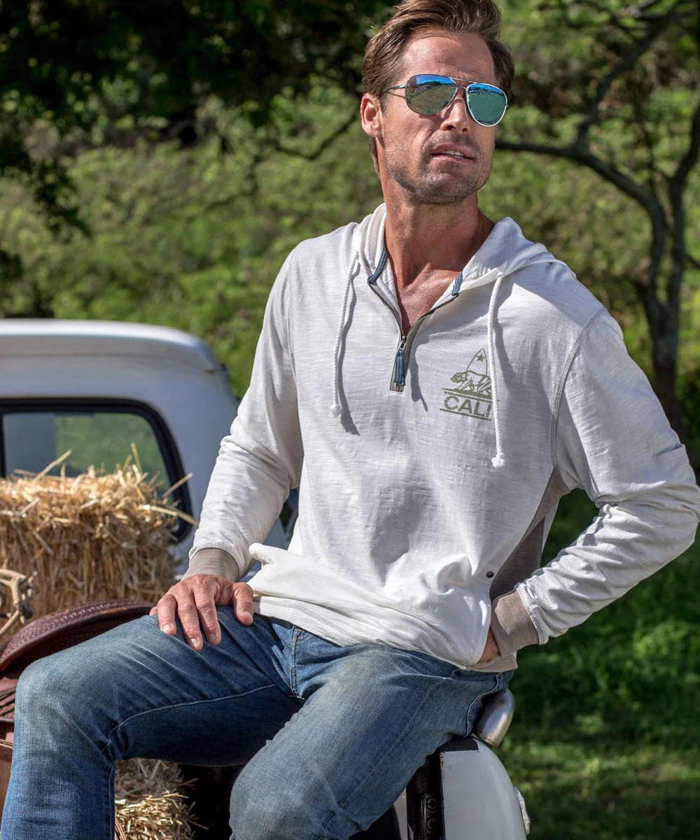 California Bear Mark - Natural/Gray Long Sleeve Longboard Hooded Tee - Image 3