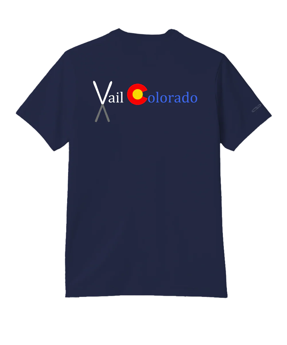 Colorado Flag Crossed Skis - Indigo Short Sleeve Pima T-Shirt