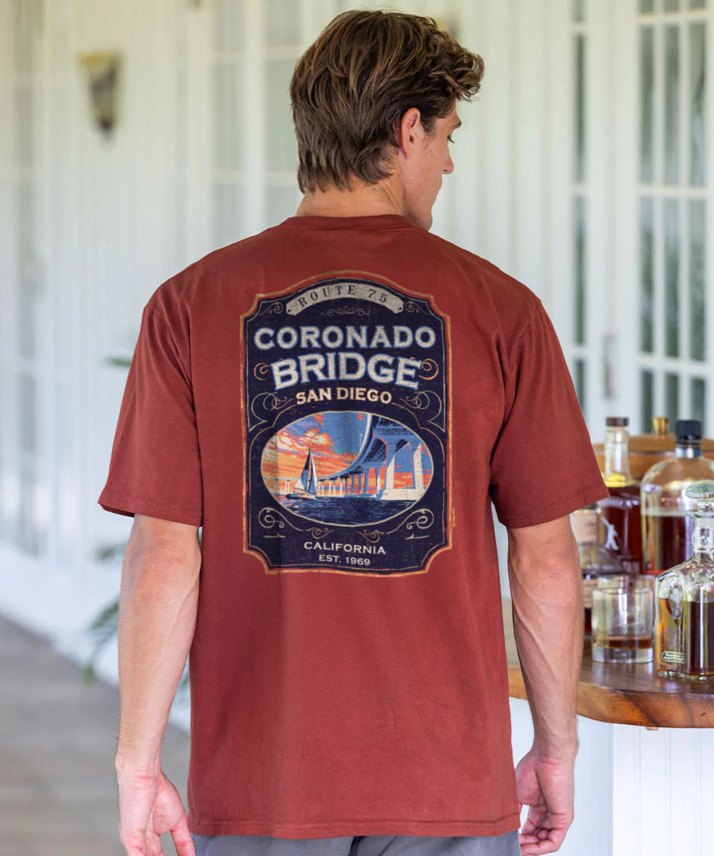 Coronado Sunset Sail - Whiskey Dyed Short Sleeve Crewneck T-Shirt - Image 2