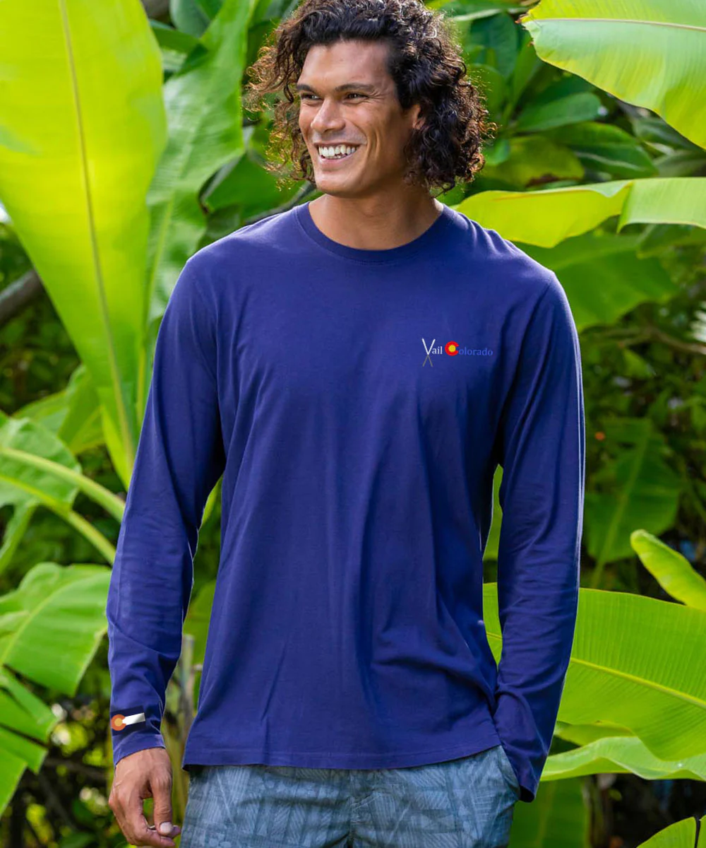 Crossed Skis - Indigo Long Sleeve Pima T-Shirt - Image 3