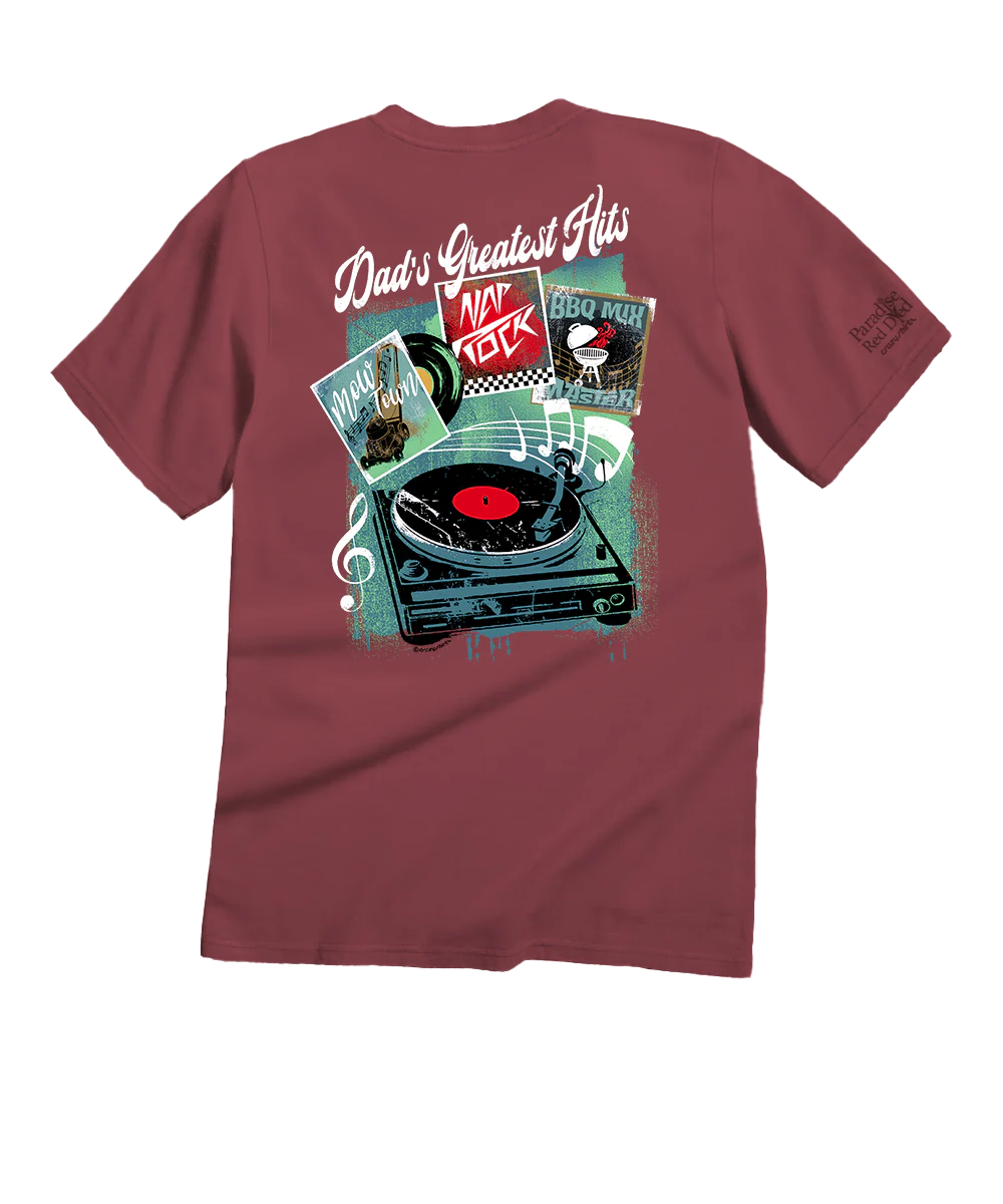 Dads Greatest Hits - Paradise Red Dyed Short Sleeve Crewneck T-Shirt