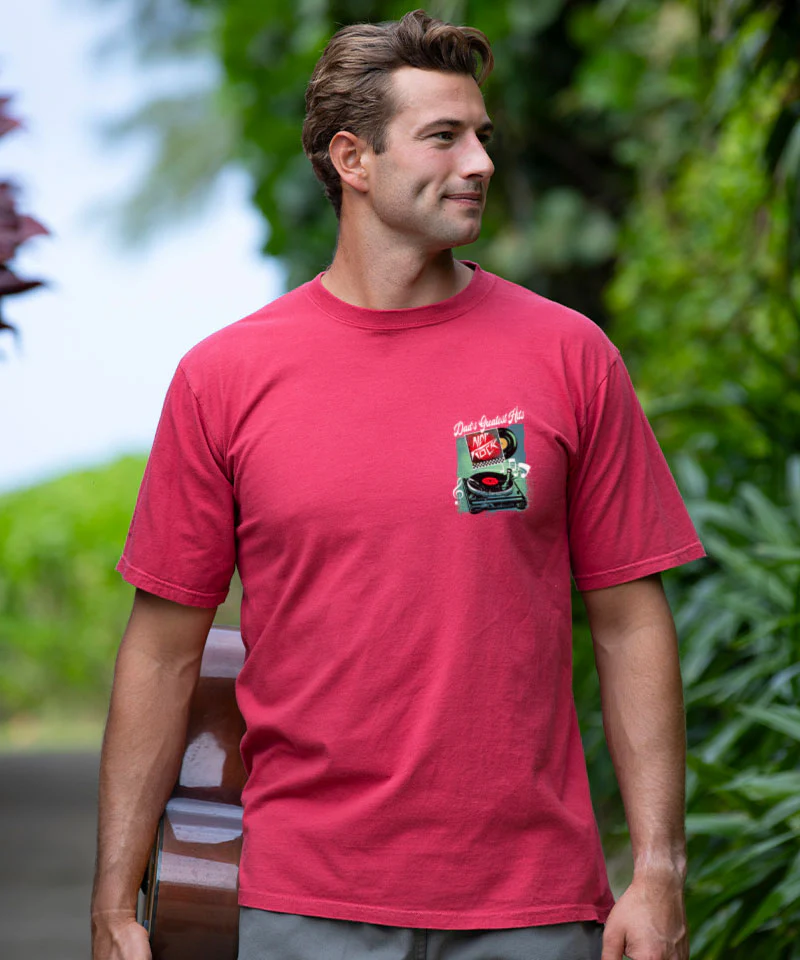 Dads Greatest Hits - Paradise Red Dyed Short Sleeve Crewneck T-Shirt - Image 3