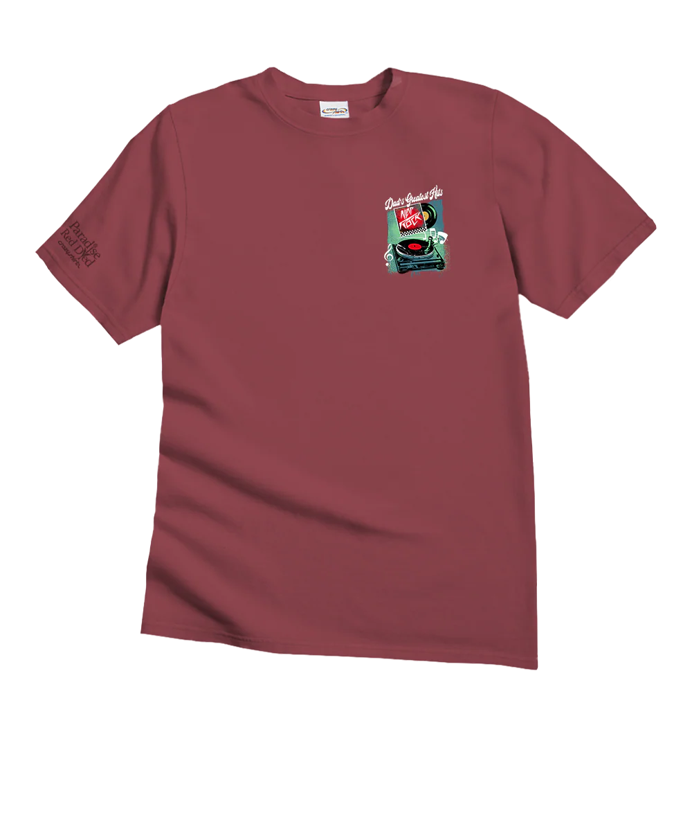 Dads Greatest Hits - Paradise Red Dyed Short Sleeve Crewneck T-Shirt - Image 4