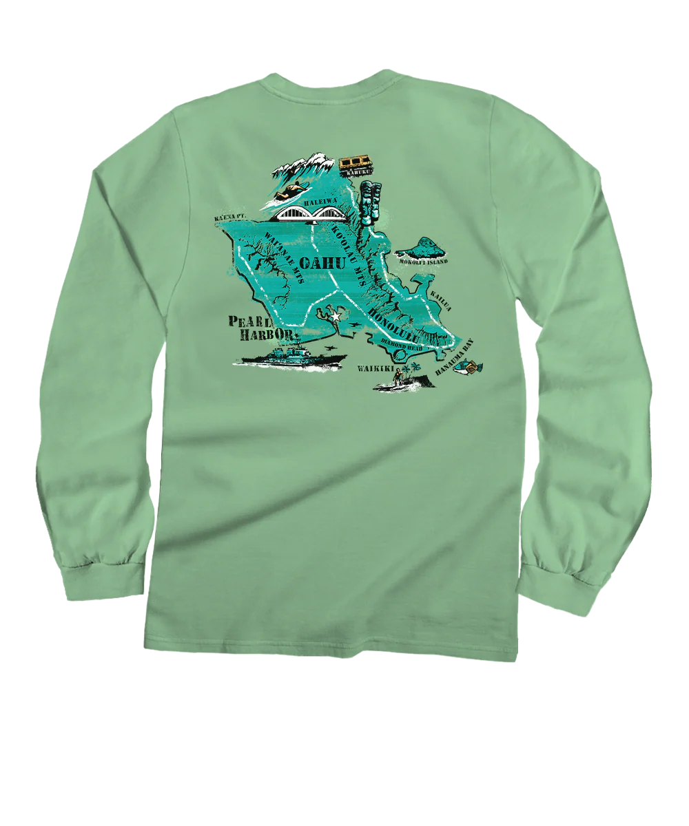 Destination Oahu - Key Lime Dyed Long Sleeve Crewneck T-Shirt