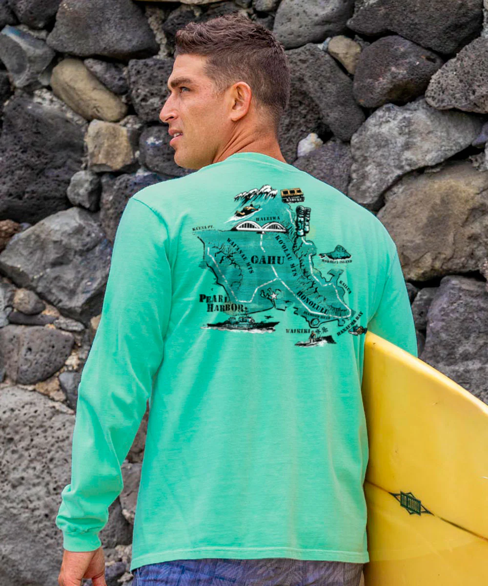 Destination Oahu - Key Lime Dyed Long Sleeve Crewneck T-Shirt - Image 2