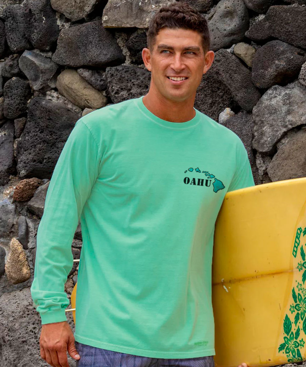 Destination Oahu - Key Lime Dyed Long Sleeve Crewneck T-Shirt - Image 3