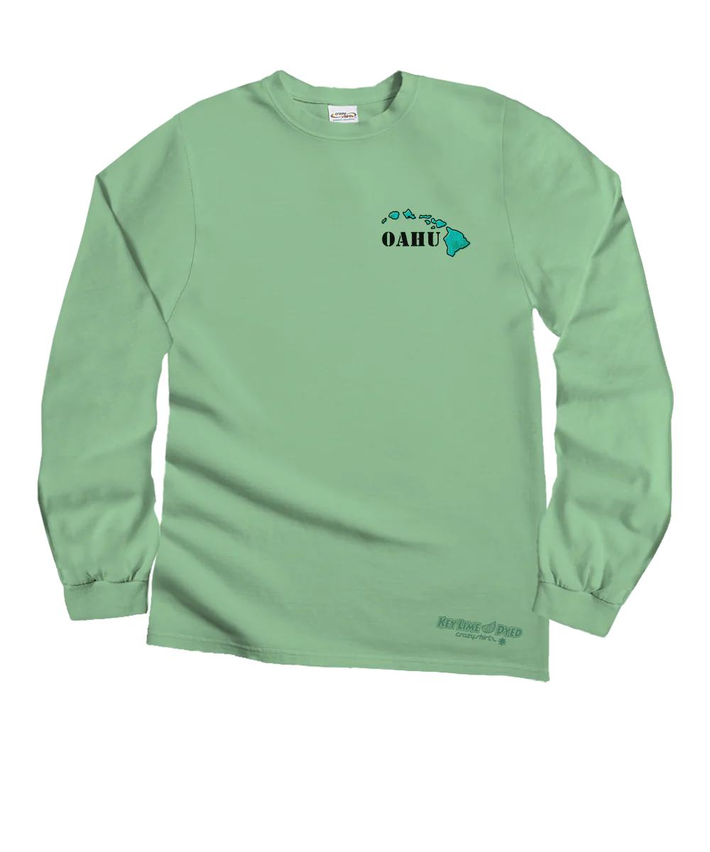 Destination Oahu - Key Lime Dyed Long Sleeve Crewneck T-Shirt - Image 4