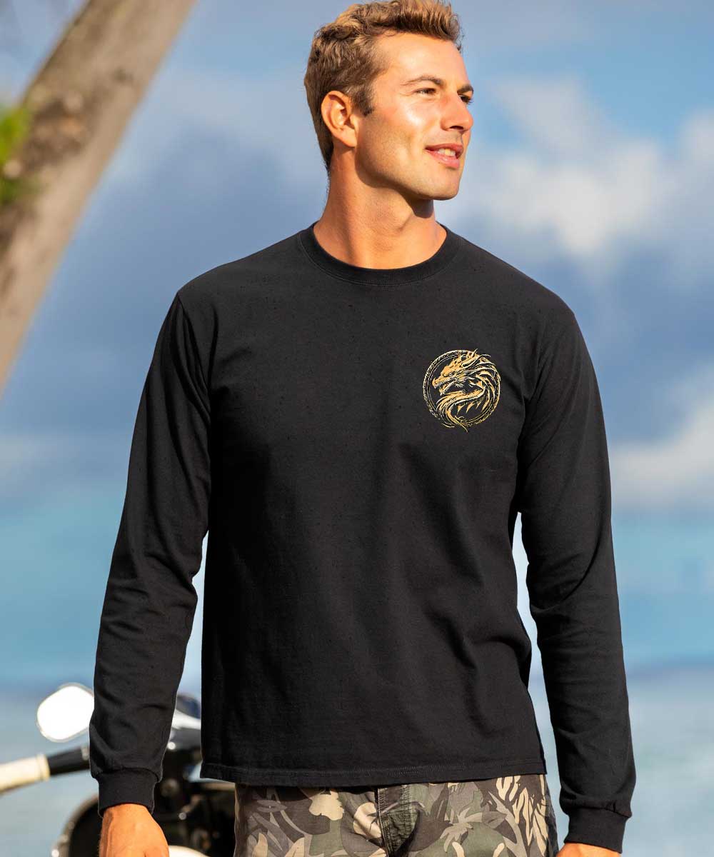 Dragon Medallion - Black Long Sleeve Crewneck T-Shirt - Image 3