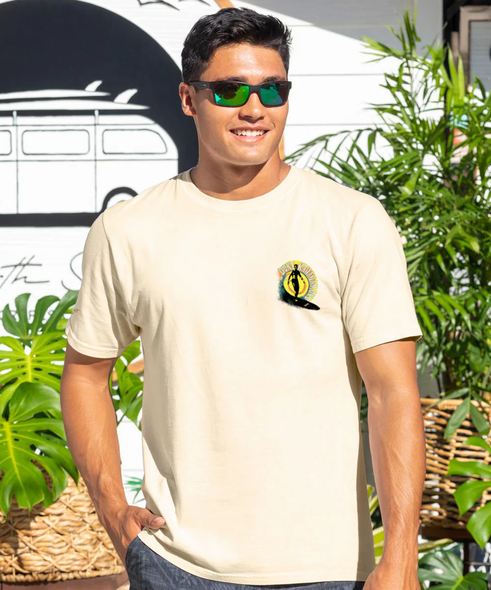 Duke Kahanamoku Sketch - Coconut Dyed Short Sleeve Crewneck T-Shirt - Image 3