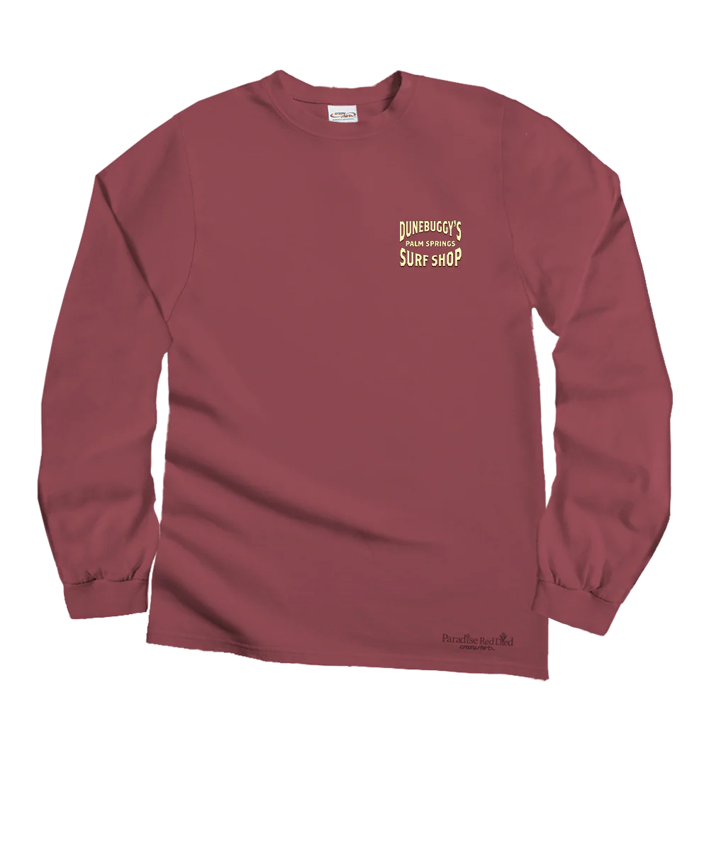Dune Buggy Surf - Paradise Red Dyed Long Sleeve Crewneck T-Shirt - Image 4