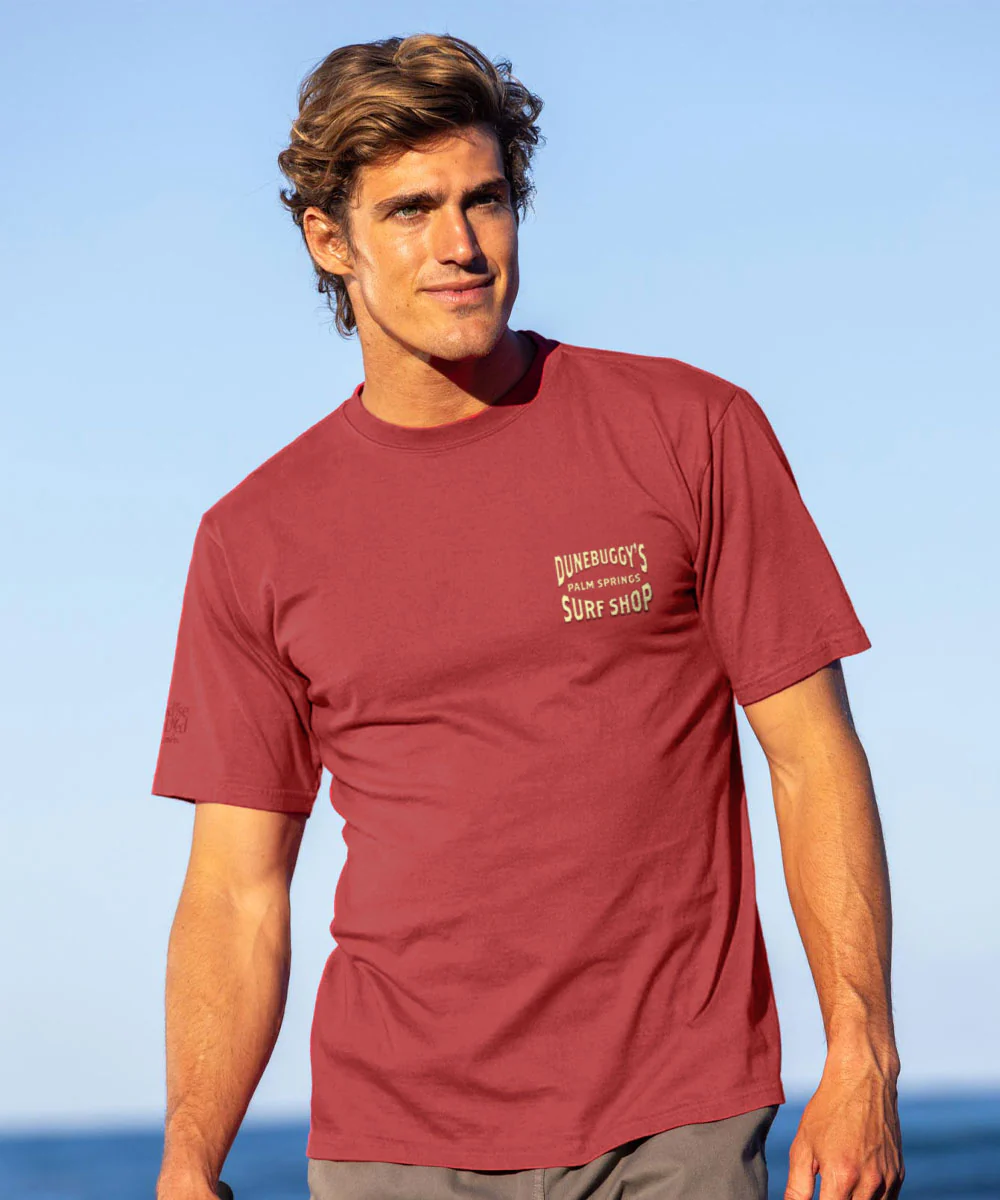 Dune Buggy Surf - Paradise Red Dyed Short Sleeve Crewneck T-Shirt - Image 3