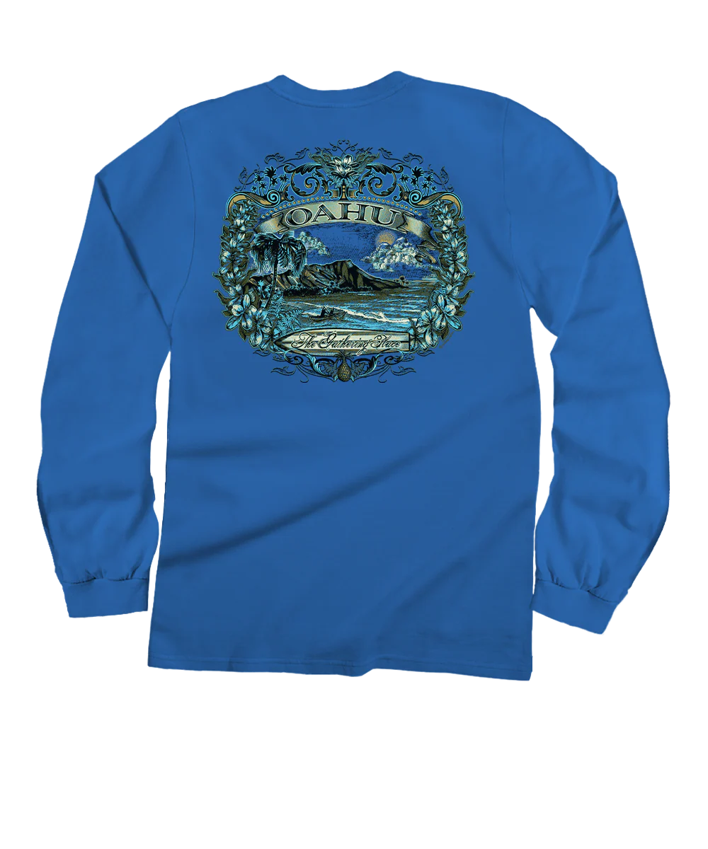 Etched Oahu - Blue Hawaii Dyed Long Sleeve Crewneck T-Shirt