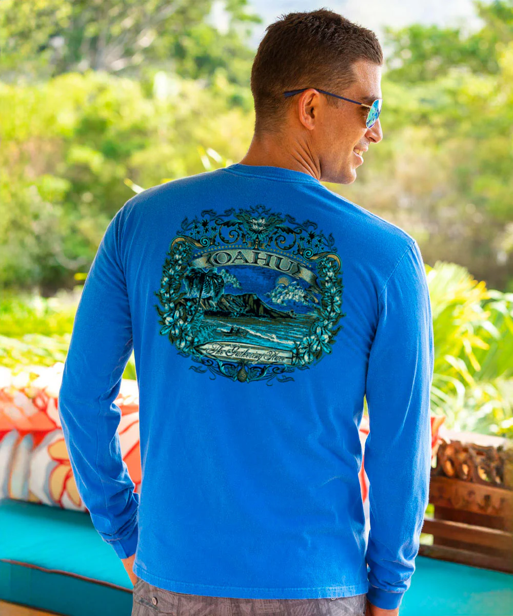 Etched Oahu - Blue Hawaii Dyed Long Sleeve Crewneck T-Shirt - Image 2
