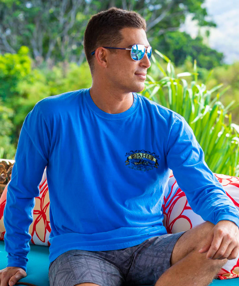 Etched Oahu - Blue Hawaii Dyed Long Sleeve Crewneck T-Shirt - Image 3