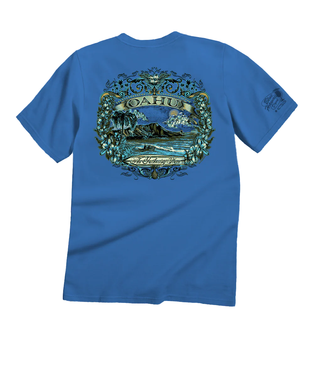 Etched Oahu - Blue Hawaii Dyed Short Sleeve Crewneck T-Shirt