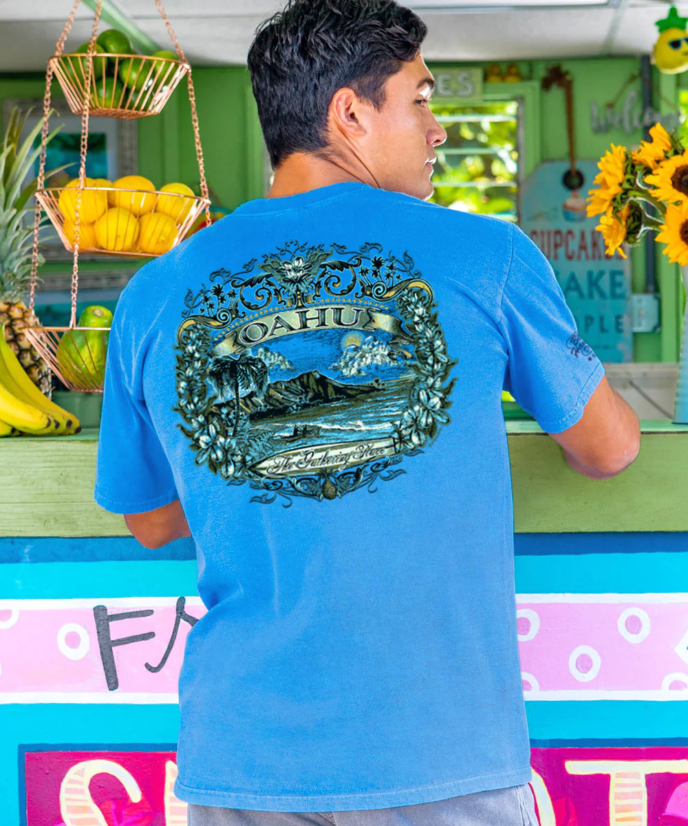 Etched Oahu - Blue Hawaii Dyed Short Sleeve Crewneck T-Shirt - Image 2