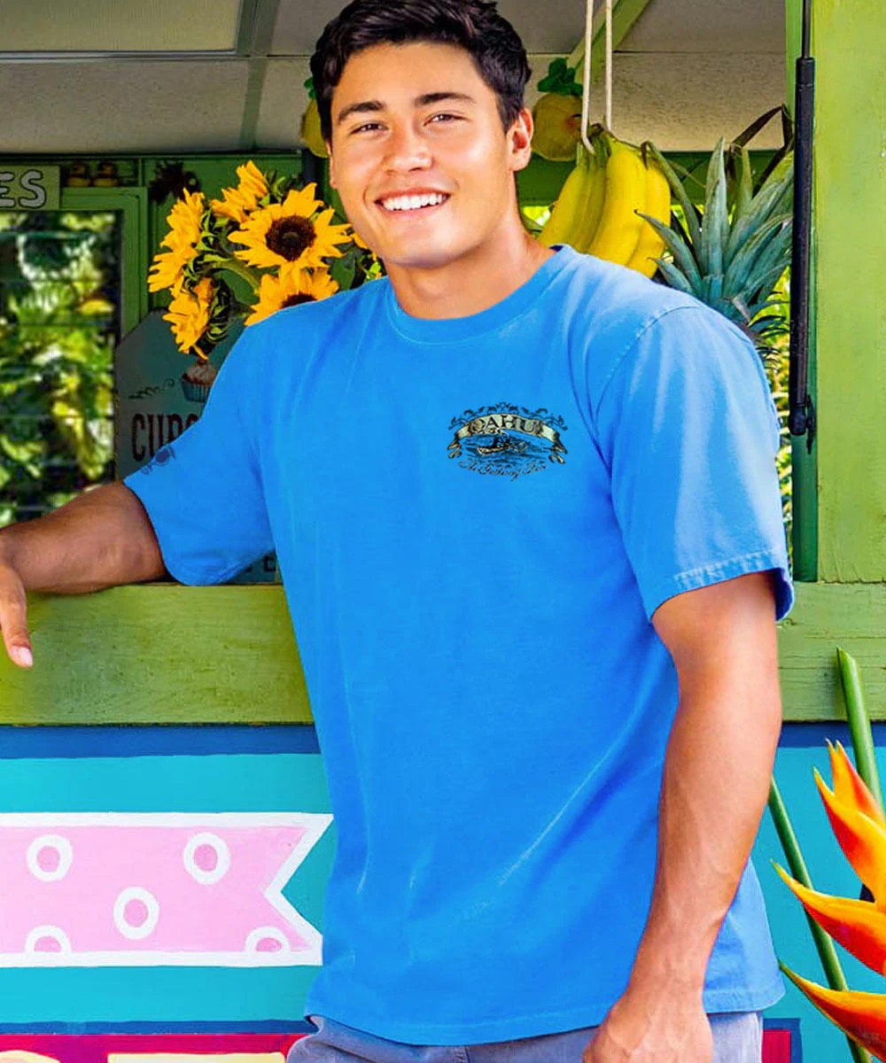 Etched Oahu - Blue Hawaii Dyed Short Sleeve Crewneck T-Shirt - Image 3