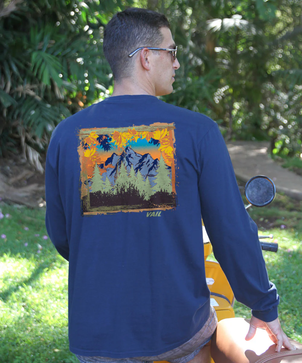 Fall Mountain - Navy Long Sleeve Crewneck T-Shirt - Image 2