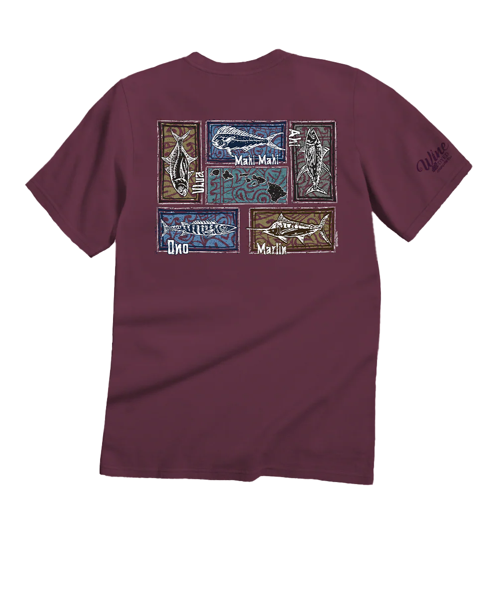 Fish Blocks - Wine Dyed Short Sleeve Crewneck T-Shirt