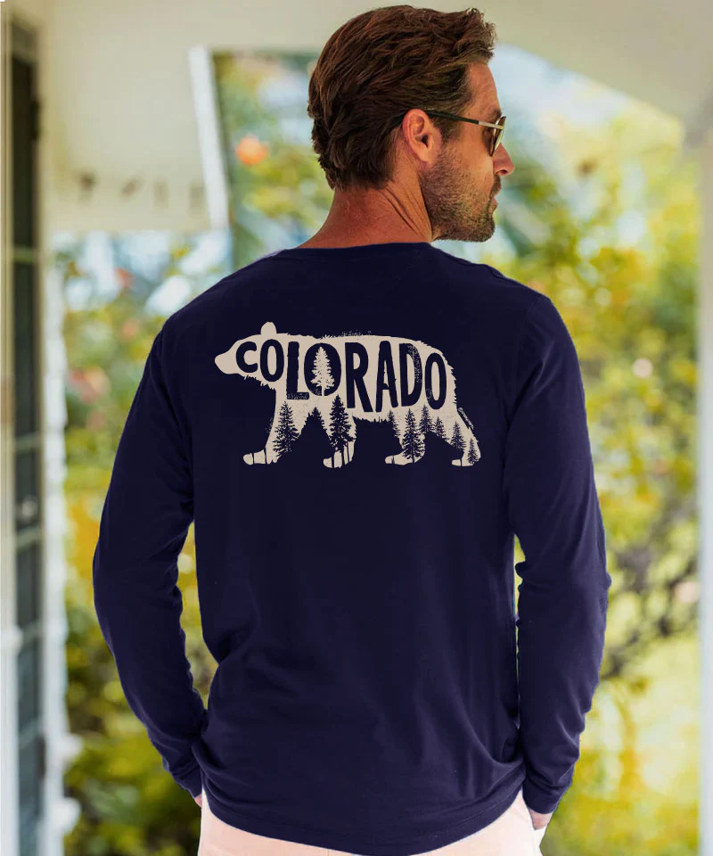 Forest Bear - Indigo Long Sleeve Pima T-Shirt - Image 2