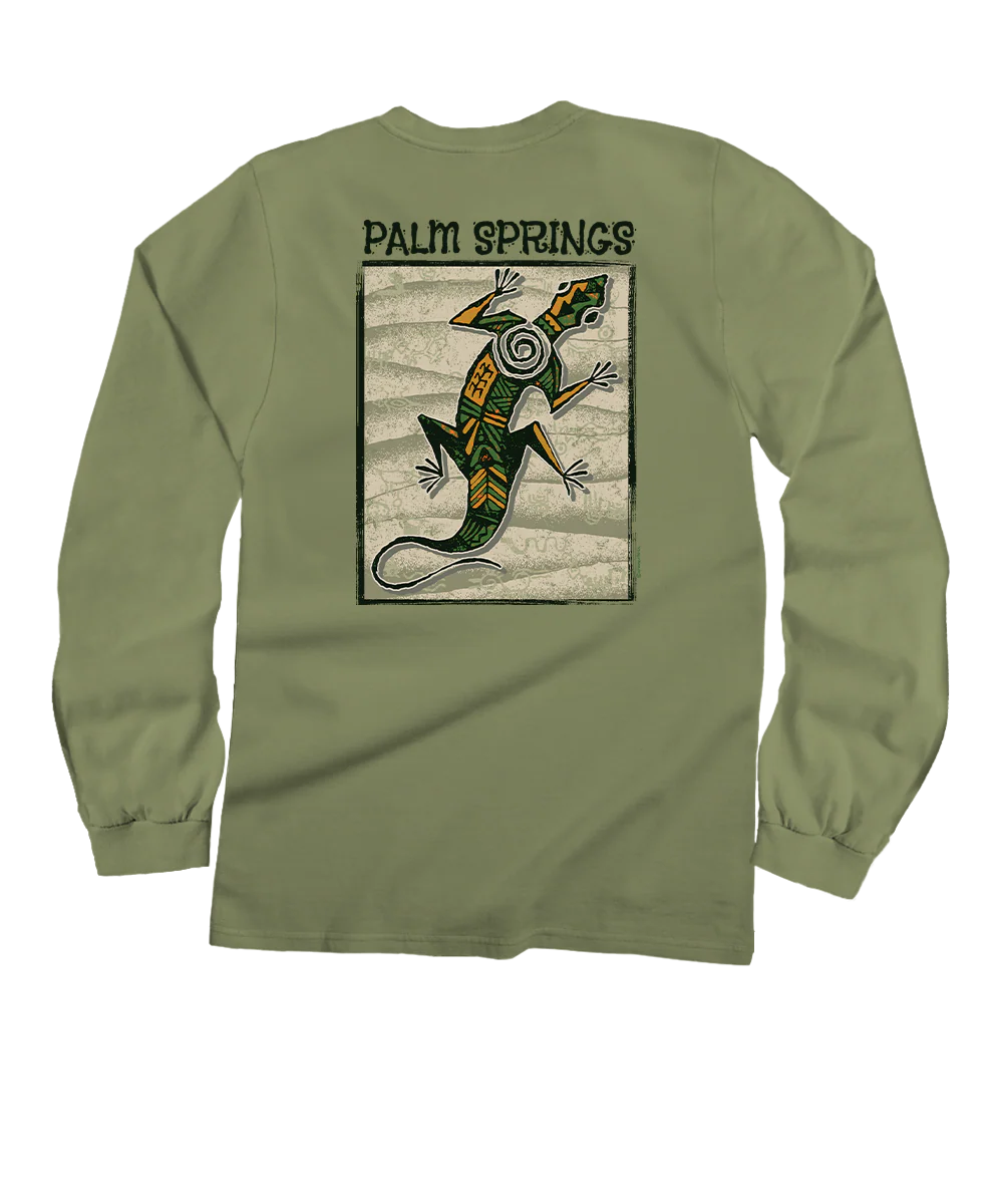 Gecko Petroglyphs - Hemp Dyed Long Sleeve Crewneck T-Shirt