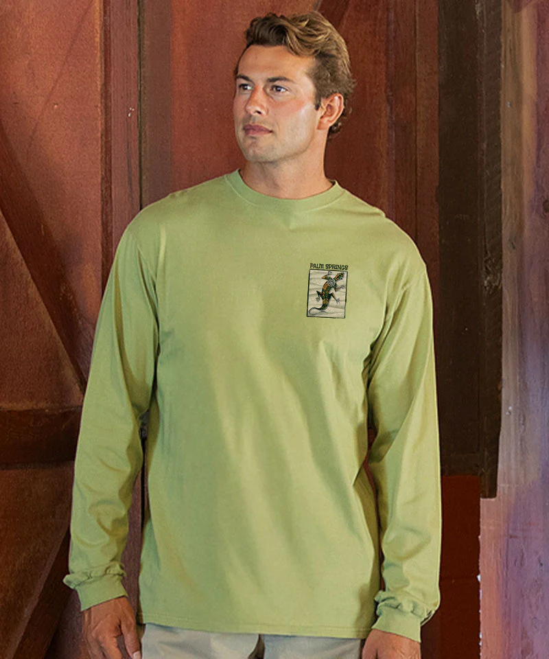 Gecko Petroglyphs - Hemp Dyed Long Sleeve Crewneck T-Shirt - Image 3