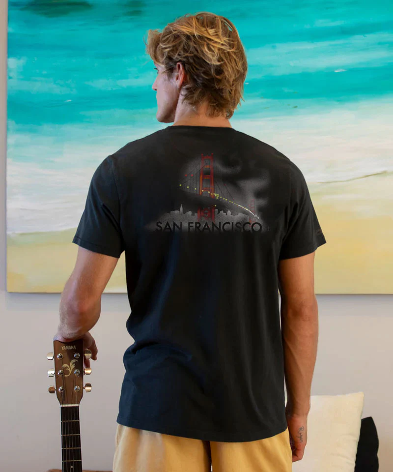 Golden Gate Fog - Jet Black Short Sleeve Pima T-Shirt - Image 2