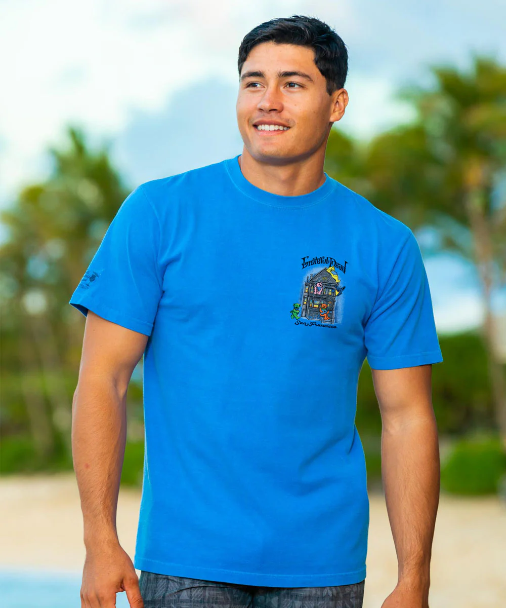 Grateful Dead Bear House - Blue Hawaii Dyed Short Sleeve Crewneck T-Shirt - Image 3