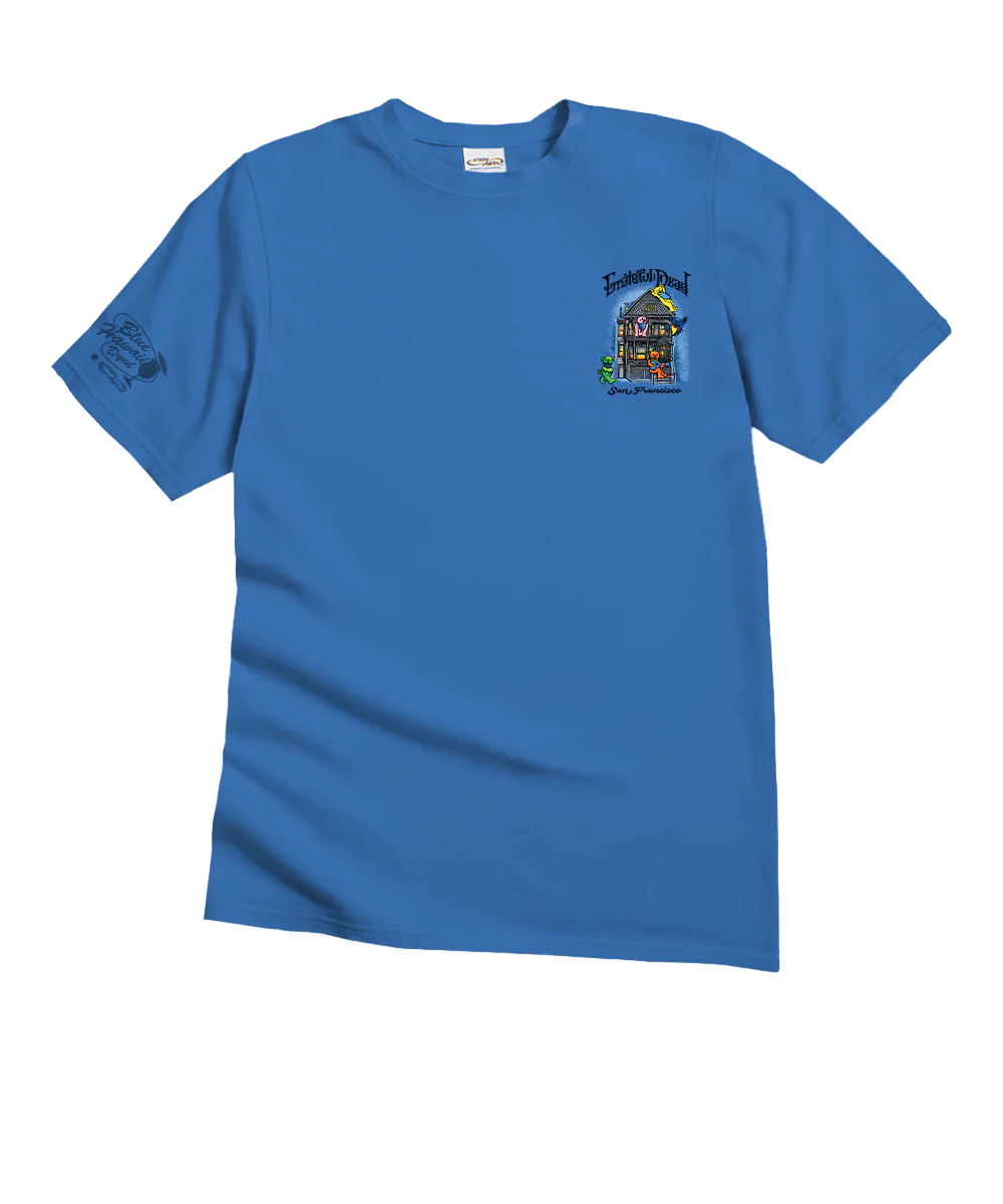 Grateful Dead Bear House - Blue Hawaii Dyed Short Sleeve Crewneck T-Shirt - Image 4