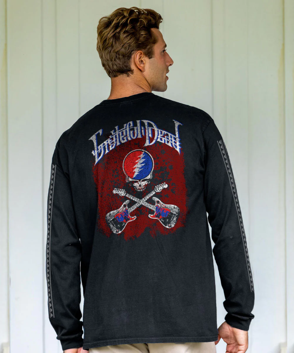 Grateful Dead Guitars - Black Long Sleeve Crewneck T-Shirt - Image 2