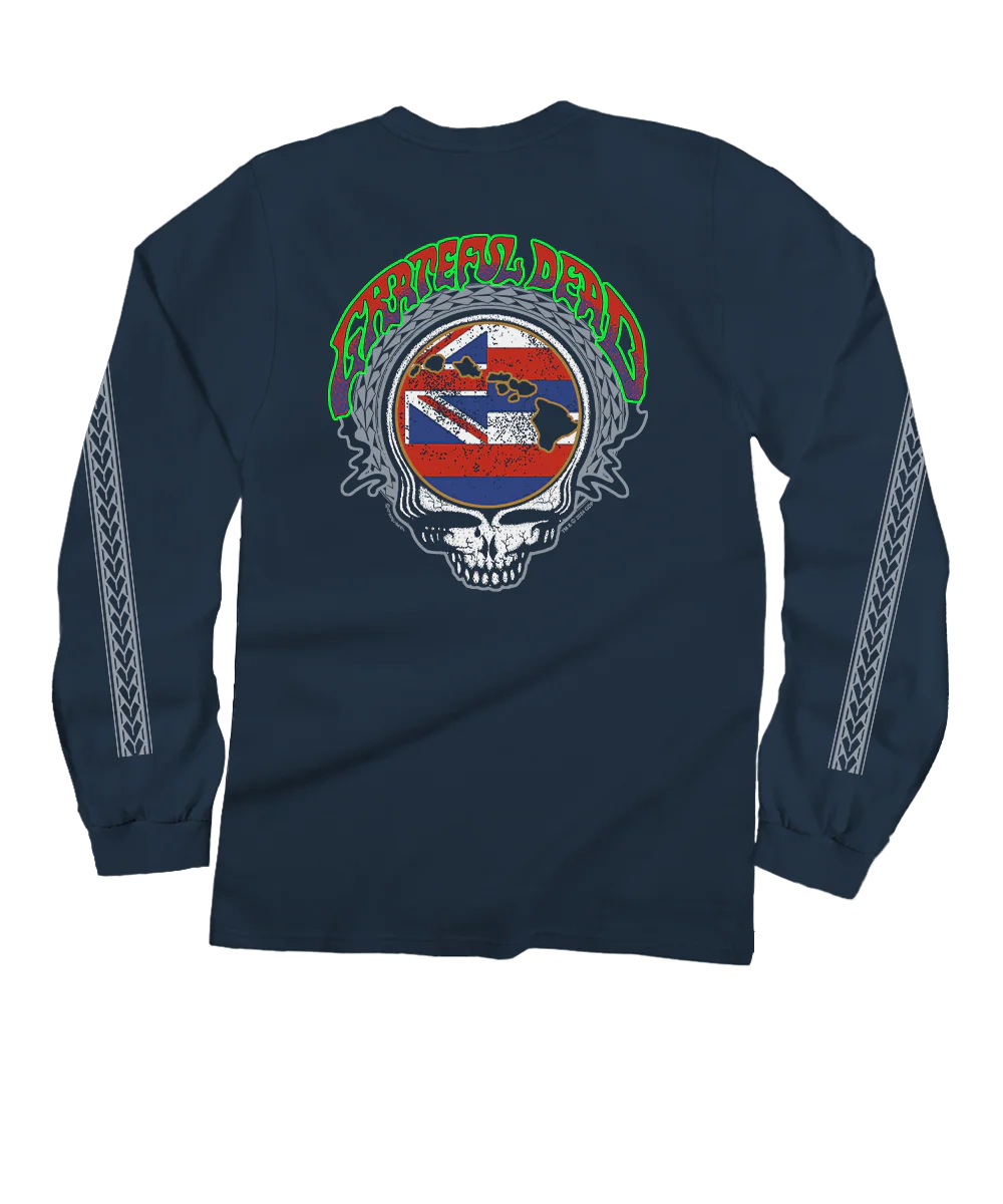 Grateful Dead Hawaiian Flag - Navy Long Sleeve Crewneck T-Shirt