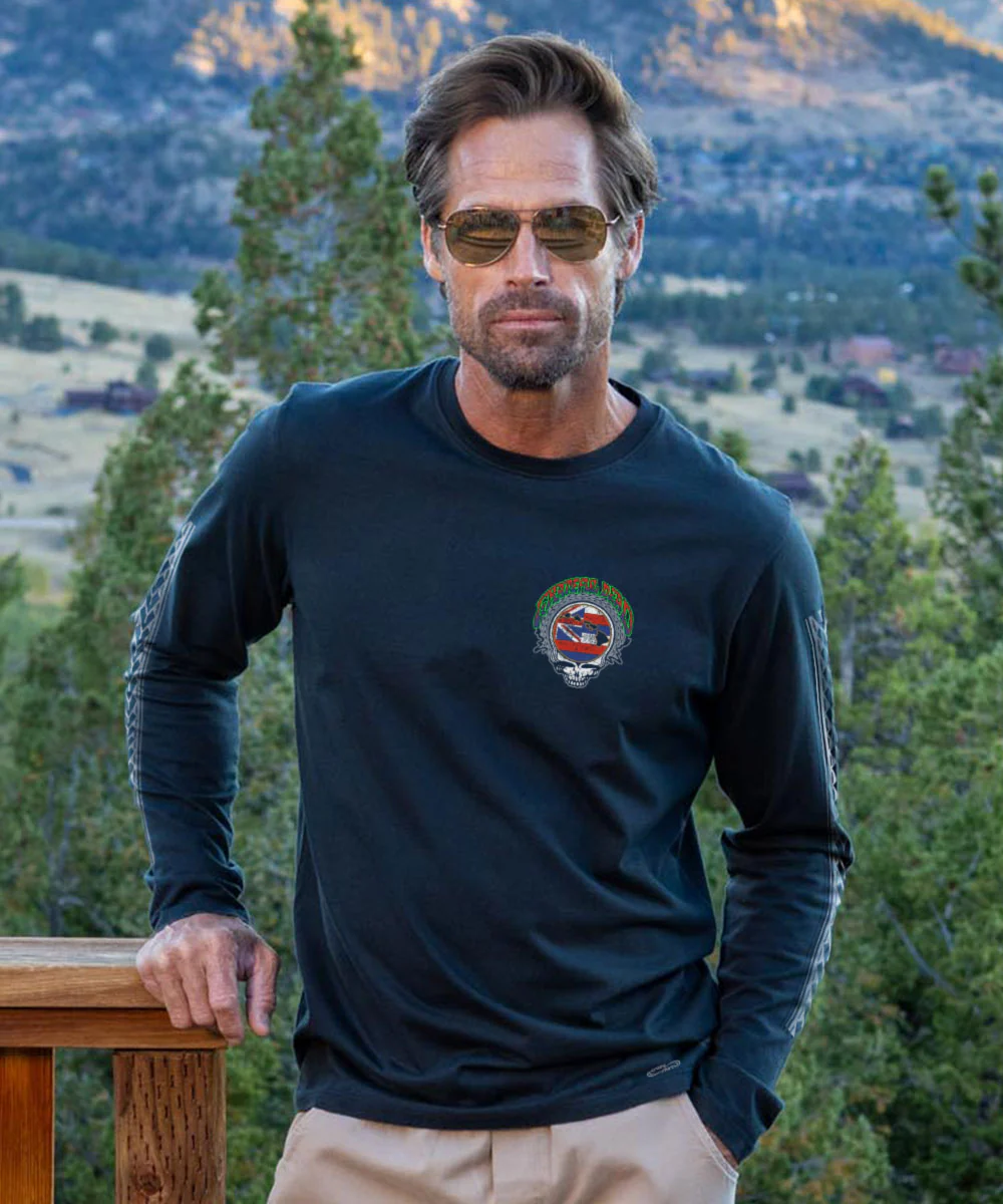 Grateful Dead Hawaiian Flag - Navy Long Sleeve Crewneck T-Shirt - Image 3