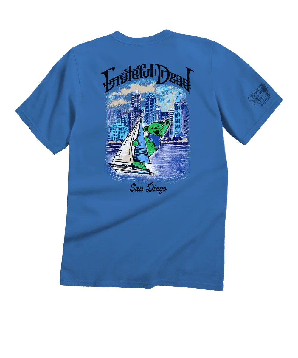 Grateful Dead San Diego Bay Bear - Blue Hawaii Dyed Short Sleeve Crewneck T-Shirt