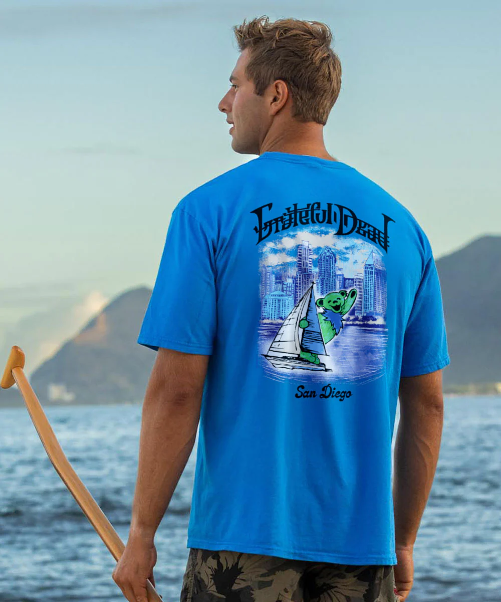Grateful Dead San Diego Bay Bear - Blue Hawaii Dyed Short Sleeve Crewneck T-Shirt - Image 2